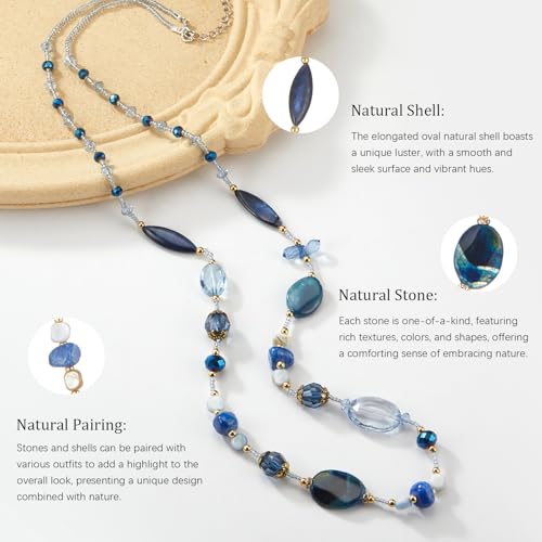 FULU AUTUMN Long Necklaces for Women Trendy Long Chunky Beaded Necklace Boho Fashion Costume Jewelry Mothers Day Gifts for Her - color: Blue