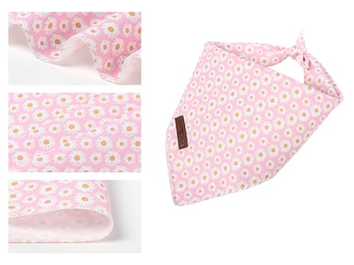 Lionet Paws Spring Daisy Dog Bandana Washable Cotton Handkerchief Scarf Triangle Pink Bandana for Small Medium Large Dogs Girl Boy - color: Pink Daisy, size: Small (Pack of 1)