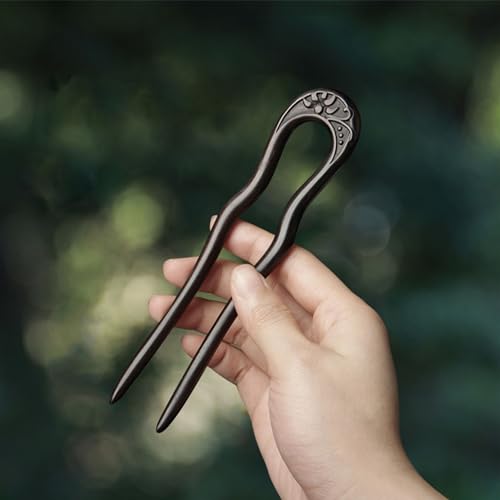 Carved Hair Forks for Buns for Women Two Prong Hair Stick for Long Hair U Shape Wood Hair Pin Handmade Hair Accessories(2pack)