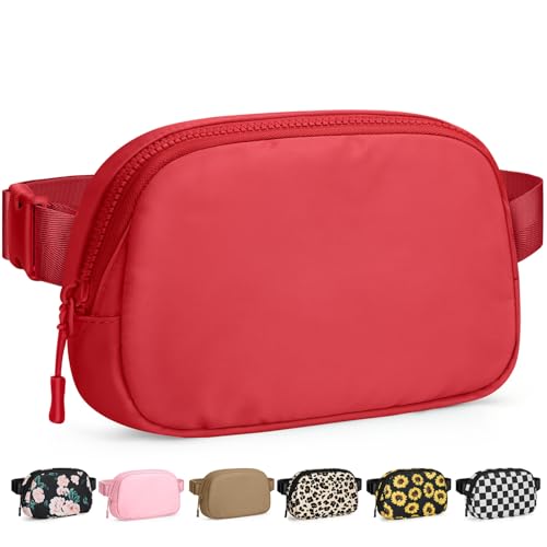 Pritent Fanny Packs for Women Cross Body Bag Waterproof Belt Bag with Adjustable Strap and Zipper Back Pocket Small Crossbody Bags Fashion Waist Packs for Workout Travelling(Coral Red) - color: Coral Red, size: Small
