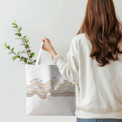 Motivational Canvas Tote Bag,Positive Affirmation Gifts for Women Men Reusable Grocery Shopping Tote Bag Purse - color: Progress is Not Linear