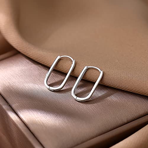 Reffeer 925 Sterling Silver U Hoop Earrings for Women Teens Minimalist Square Hoop Earrings U Huggie Earrings - color: A-Silver