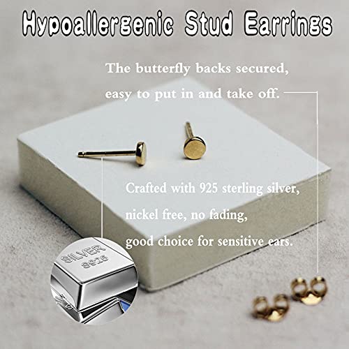 925 Sterling Silver Dot Stud Earrings | Small Simple Round Disc Stud Earrings | Tiny Flat Circle Hypoallergenic Cartilage Tragus Piercing Earrings Gifts for Women Men 2mm 3mm 4mm 5mm - color: #2 gold-3/4/5mm