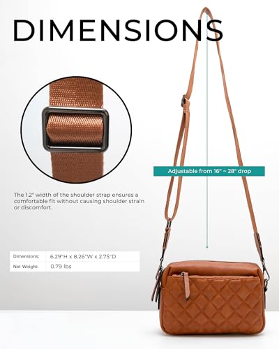 Alldaily Small Triple Zip Crossbody Purse for Women, Vegan Leather Phone Bag with Wide Shoulder Strap - color: Quilted Brown