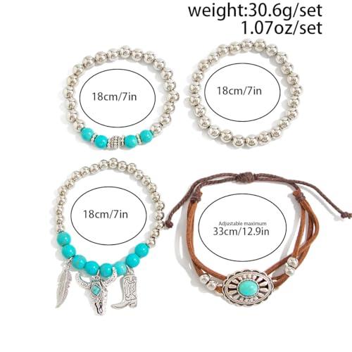 Turquoise Beaded Stretch Bracelets Bohemian Stackable Bracelets Y2K Summer Beach Bracelets Jewelry for Women - color: Stackable-Western