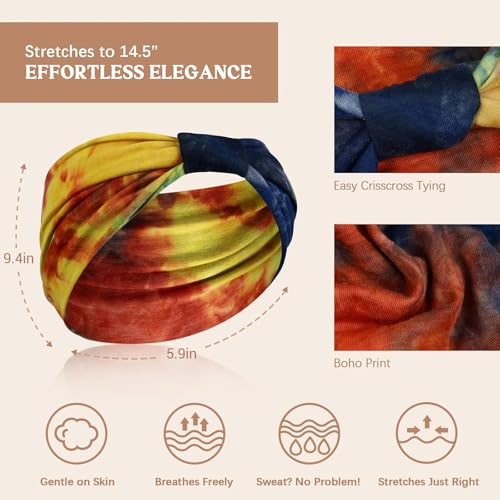 Awumbuk Wide Headbands for Women Knotted No Slip Head Bands Soft Turban Headband Hair Accessories Boho African Solid Color Head Wraps for Women Yoga Workout (yellow) - color: yellow