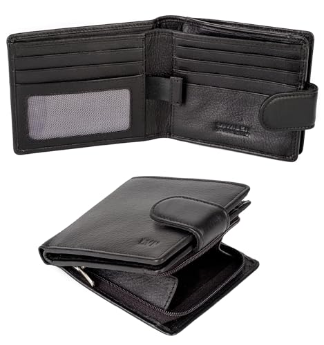 Soft Leather Wallet for Men - Mens Wallet Bifold with Zipper Coin Pocket - Holds Bills, Credit Cards, Coins - Carteras para Hombres Piel - Billeteras de Hombres Cuero Original - RFID Blocking - color: Black