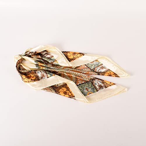35 x 35 Women's Fashion Pattern Large Square Silk Like Hair Scarf Head Sleeping Wrap Satin Neck Bandana for Gift… - color: Big Cashew Beige