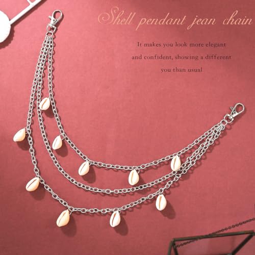 Boho Layered Pant Chains Silver Sea Shell Wallet Chain Summer Beach Jean Chains for Women and Men