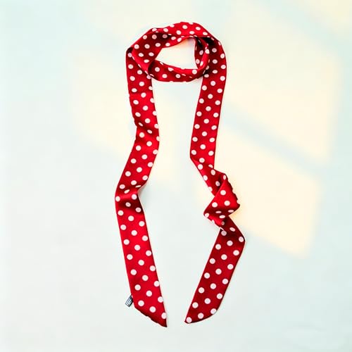 Long Thin Skinny Scarf Satin Neckerchief Ribbon Tie Waist Belt for Women - color: Dot Bright Red