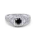 Blue Apple Co. Art Deco Ring Round Cubic Zirconia Leaf Filigree Design Split Shank Twisted Band Bridal Statement Wedding Engagement Rings For Women 925 Sterling Silver Gifts For Her - color: Simulated Black CZ