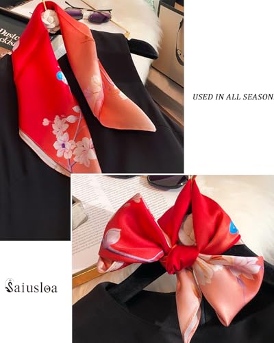 Saiusloa Neck Scarf For Womens Silky Head Scarves Hair Bandanas Square Scarf Fashion Accessories lightweight - color: 21-red Kapok