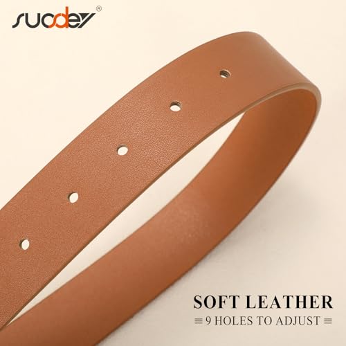 SUOSDEY Plus Size Women's Leather Belts for Jeans Pants Dress Fashion Women Waist Belt with Gold Buckle - color: Brown, size: Fit waist size 40''-45''