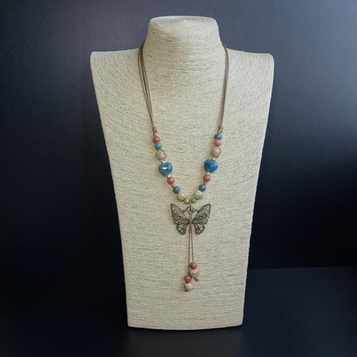 Boho Style Colorful Ceramic Bead Strand Necklace Adjustable Bohemian Jewelry Gift for Women, Fashion Clothing Matching Necklace - color: Multi