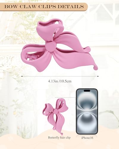 4 PCS Bow Hair Clips Bow Claw Clip for Women, Large Hair Claw Clips for Thin Thick Long Hair Cute Nonslip Bows (Blue+Pink+Green+Blue+Black) - color: Blue+Pink+Green+Blue+Black