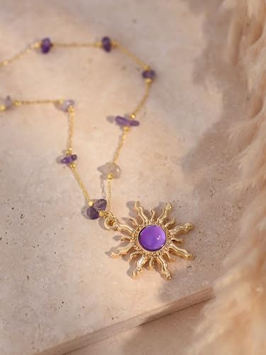 Sacina Sun Choker Necklace, Natural Crystal Necklace, Boho Hippie Jewelry, Christmas Jewelry Gift For Women - color: purple