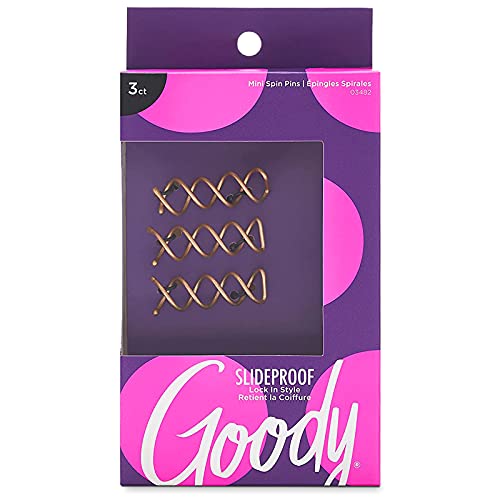 Goody SlideProof Mini Spin Pins - 3 Ct, Assorted Colors, Spiral Hair Pins, Quick & Easy Buns, All-Day Twist Pins, Corkscrew Bobby Pins, Pain-Free Hair Accessories for Women & Men, All Hair Types - color: Assorted Colors