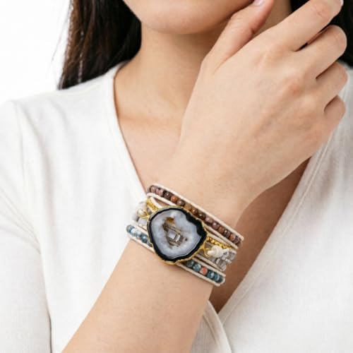 YGLINE Natural Stone Beaded Healing Wax String 5 Wraps Bracelets - color: agate 1