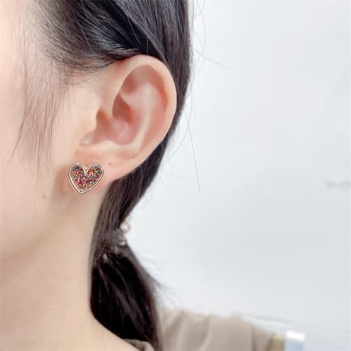 Cute Glitter Heart Love Small Stud Earrings for Women Dainty Gold-tone Colorful Hearted Shaped Studs Hypoallergenic Ears Fashion Jewelry Birthday for Her