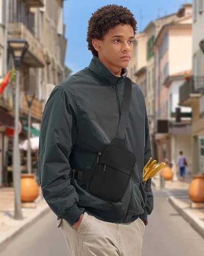 Peicees Small Anti-theft Sling Bag for Men Women Waterproof Mini Crossbody Backpack Chest Bag Travel Passport Phone Holder, Black - color: Black