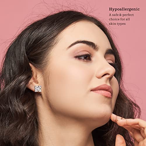 KEZEF Sterling Silver Stud Earrings for Women & Men - 4-Prong Setting Cubic Zirconia Earrings Studs - Premium CZ S925 Hypoallergenic - Available in 14K White and Yellow Gold, Rose Gold - 3mm to 9mm - color: 14K White Gold, size: 9mm - Large