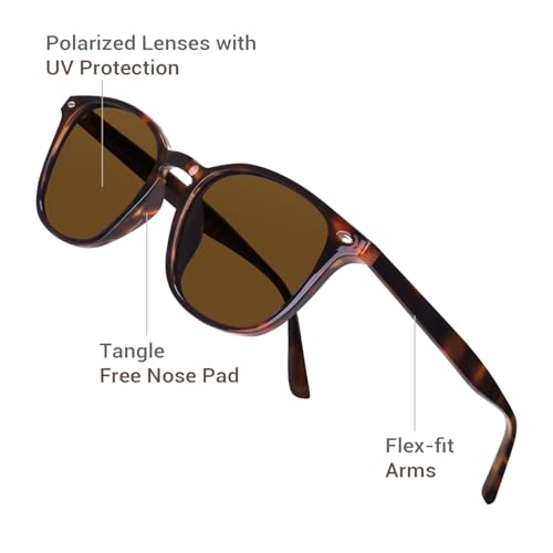 DrRelax Retro Sunglasses Womens Trendy Round Polarized Shades Sun Glasses - color: 2 Pack-black/Tortoise Brown