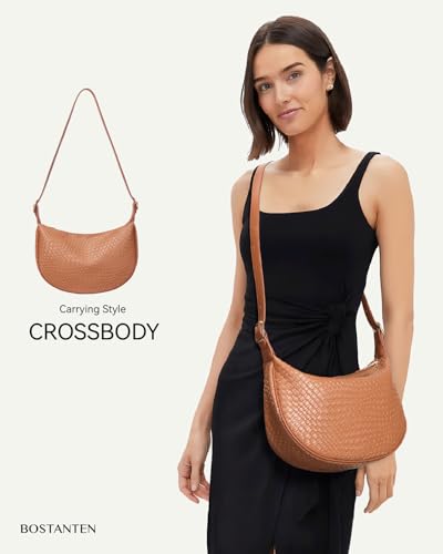 BOSTANTEN Purses for Women Crescent Crossbody Bag Vegan Leather Shoulder Hobo Handbag Adjustable Strap - color: Large Brown