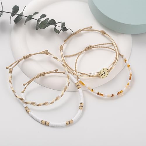FANCY SHINY Boho Nautical Compass String Bracelets Beaded Clay Beads Bracelet Stackable Friendship Bracelets Summer Beach Outfits for Women Girls - color: Sand