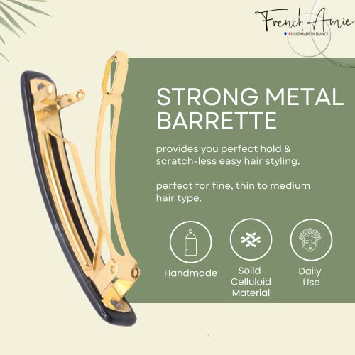 French Amie Small 2 1/4 inch Celluloid Handmade Hair Barrette No Slip Grip Durable Styling Women Hair Accessories Hair Clip for Girls, Made in France(Black) - color: Pearl, Black