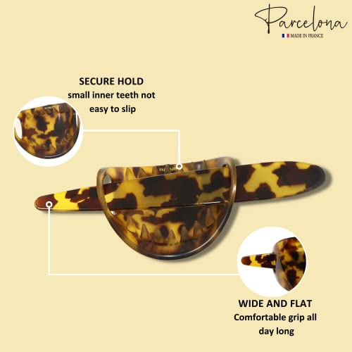 Parcelona French Classic Light Tortoise Shell Large 3” Celluloid Bun Holder Slider Pin Thru Hair Clip with Stick
