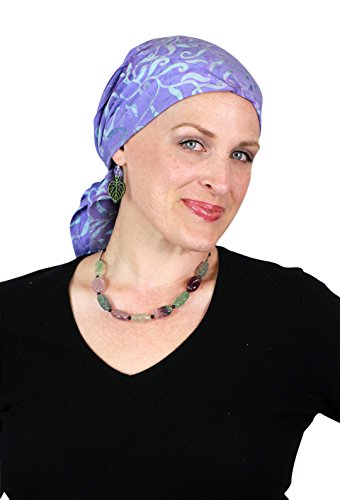 Hats Scarves & More Chemo Scarf Head Scarves for Women Cancer Headwear Headscarf Head Coverings 28 Inch Square Batik - color: La La Lavender