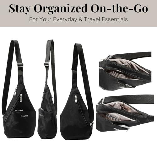 Baggallini Mini Sling - 12x7 Sling Crossbody Bag Backpack with Adjustable Shoulder Strap - color: Black Cheetah Emboss