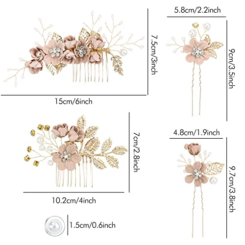 inSowni 20 Pack White Dusty Pink Blue Flower Bridal Wedding Hair Side Combs+Flower Hair Pins+Twist Spiral Pearl Hair Pins Floral Hair Pieces Headpieces Accessories for Brides Bridesmaids Women Girls - color: 20 Pack Dusty Pink Flower Hair Pins Combs Acces