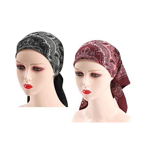 K-Elewon 27.5” Women Medium Square Scarf Head Scarf- 2PCS Neck Scarf Hair Scarf Head Sleeping Wraps Scarfs for Women H07 - color: Se02(2pcs)
