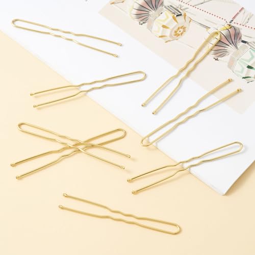 QIUTIMIY 200 Pcs 2.4 Inch U-Shaped Bobby Pins Golden Metal Hair Pins Hair Accessories for Women Stylists Hair Sticks Girl - color: Gold, size: U-2.4in