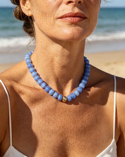 Chunky Beaded Statement Necklace for Women Trendy Colorful Boho Resin Bead Choker Necklaces Summer Handmade Jewelry Gifts Accessories - color: Gold-blue 1