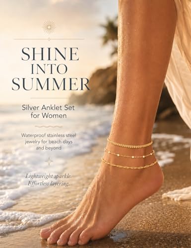 LOYALLOOK Ankle Bracelets for Women Waterproof, 14K Gold Plated Cuban Figaro Link Chain Beaded Anklets Set, Dainty Layered Anklets for Women Non Tarnish Summer Beach Foot Jewelry Adjustable Size - color: 3Pcs Anklets-14K Gold