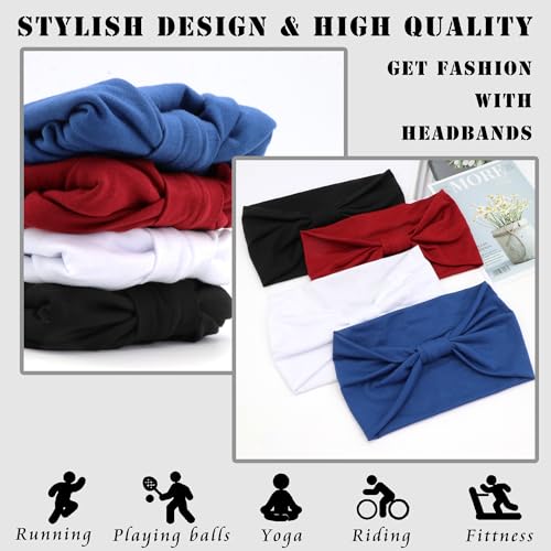 FULZTEY Wide Headbands for Women Neutral Knotted Headwraps Fashion Head Bands Elastic Non Slip Workout Yoga Sweat Hairbands Soft Cotton Turbans Large African Bandana Hair Accessories 4Pcs - color: Style 106