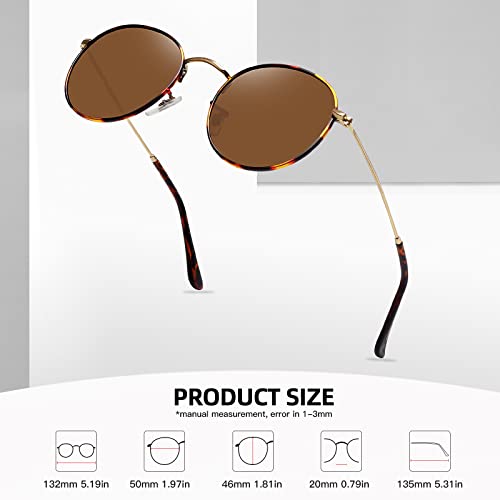 MEETSUN Round Polarized Sunglasses for Women Men Classic Retro Metal Frame Sun Glasses UV Protection - color: Leopard/Brown