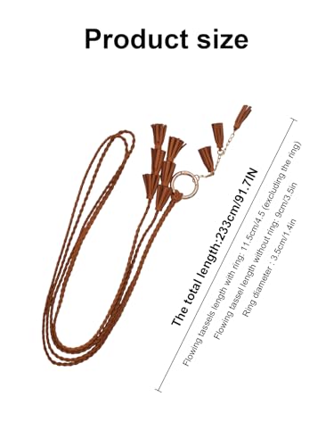 TeeYee Women Girls Multi Colors Braided Waist Tie Belt/Rope/Chain with Tassel Fringe Wrap Cloth Belts for Ladies Dress Pants - color: 286coffee