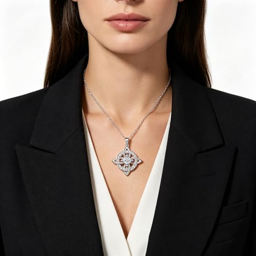 Mystical Birthstone Witches Knot Necklace – Natural Crystal Celtic Pendant, Wiccan Pagan Jewelry Gift for Women - color: April