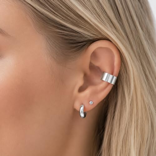 CHIC & ARTSY 925 Sterling Silver Ear Cuffs for Women, Non Piercing Clip On Cartilage Cuffs, Adjustable Fake Conch & Helix Earrings, Gold Plated & Oxidized Various Styles - color: ear cuff #14