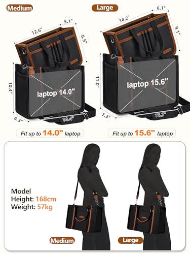FIORETTO Women’s Canvas Tote Bag Purse with Zipper, Multi Compartment & Reinforced Bottom, Ideal for Work, Bible, Travel - color: Black, size: Large, style: Detachable Organizer