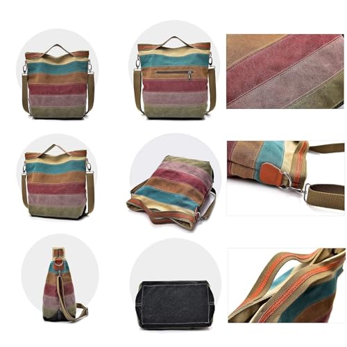 CVFAJI Women's Canvas Hobo Handbag, Multi-Color Tote Crossbody Bag | Shoulder Bag, Top Handle, Tote, Crossbody, Casual Messenger