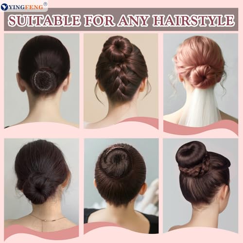 YINGFENG 134 Pcs Brown Hair Bun Maker Kit Medium - 4 Bun Hair Pieces for Women, 20 Hair Net for Buns, 100 Bobby Pins for Women, 10 Hair Bands, for Ballet Styling, Hair Accessories for Girls - color: brown, size: Medium