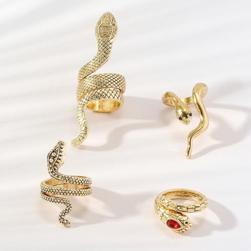 Snake Rings for Women Snake Ring Set Black Snakes Jewelry for Women Goth Gothic Rings Vintage Punk Knuckle Finger Thumb Ring Halloween Accessories - style: Style 3 - 1