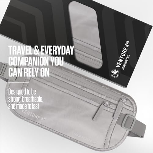 VENTURE 4TH Money Belt for Travel – Slim Hidden Under-Clothes RFID Blocking Anti-Theft Passport Holder & Travel Wallet Pouch for Men & Women to Protect Cash, Cards & Documents (Sleek Silver) - color: Sleek Silver