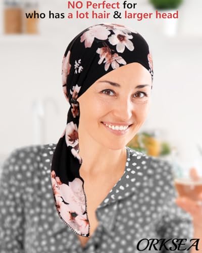 Chemo Headwear for Women Pre-Tied Head Scarf Headwraps Soft Turbans Cancer Hats Chemo Beanie Coverings Scarves - color: Black Pink Flower