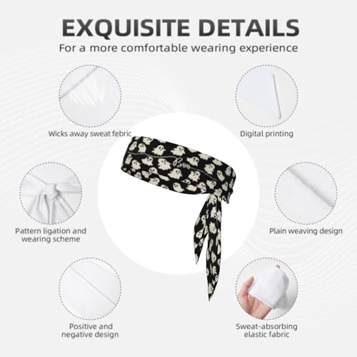 Sports Tie Headband Bandana Running Athletic Sweat Band Elastic Adjustable Sport Head Tie for Men Women Head Ties Ninja Tie Headbands Tennis Sweatbands Soccer Basketball Teams Running Head Band - color: Cute ghost
