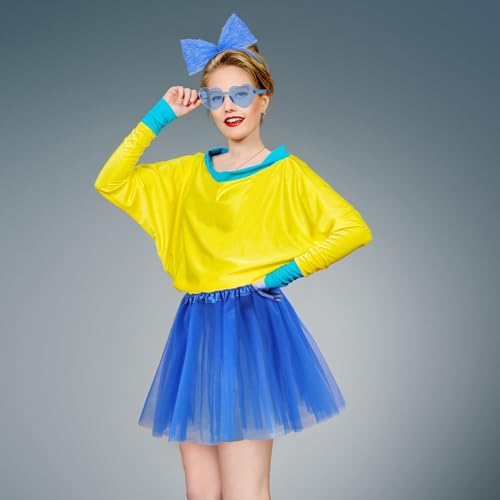 Women Tutu Costume Accessories Set, Striped Knee Socks Tutu Skirt Sunglasses and Bow Headband Colorful Party Favors - color: Dark Blue
